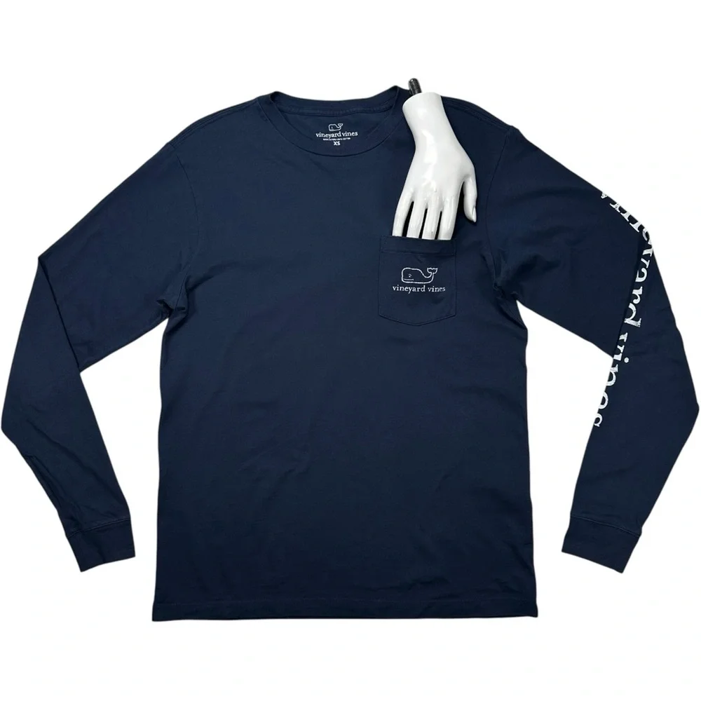 Vineyard Vines Vintage Whale Long-Sleeve Pocket‎ Tee Blue Blazer Size X-Small - Picture 5 of 14